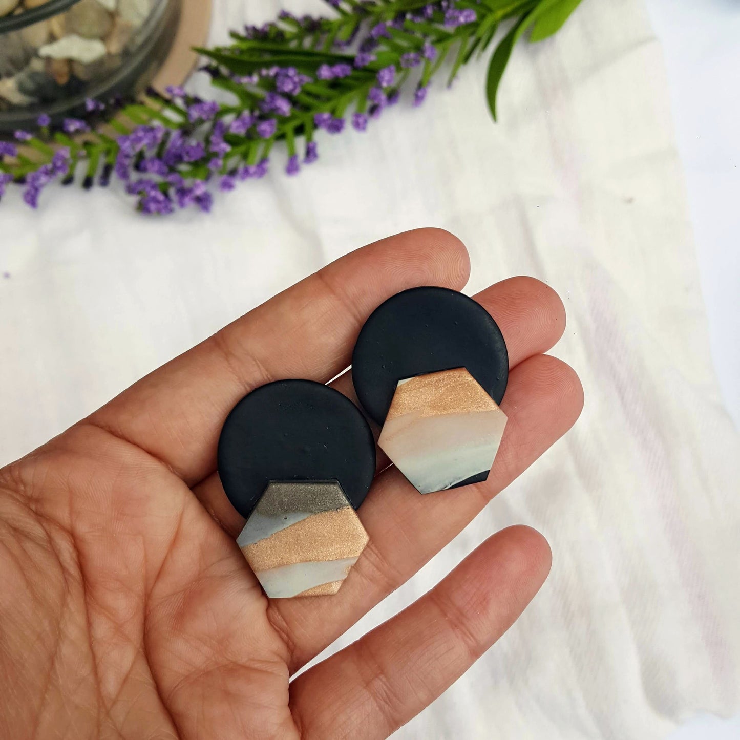 Marble Hexagon Earrings