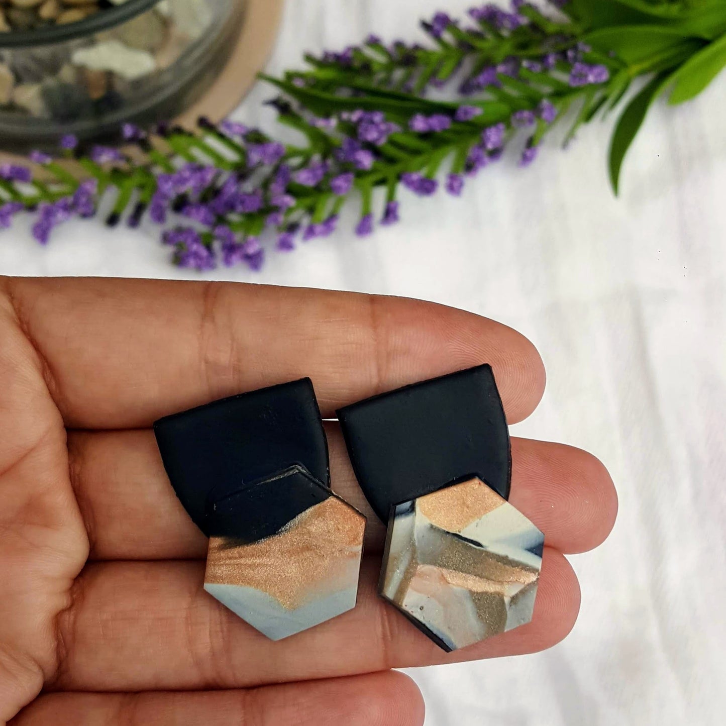 Marble Hexagon Earrings