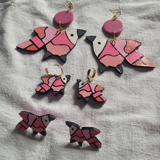 Pink Monochrome Pajaro Earrings